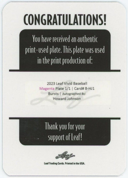 2023 Leaf Vivid Bursts Howard Johnson Magenta Printing Plate #1/1 #B-HJ1