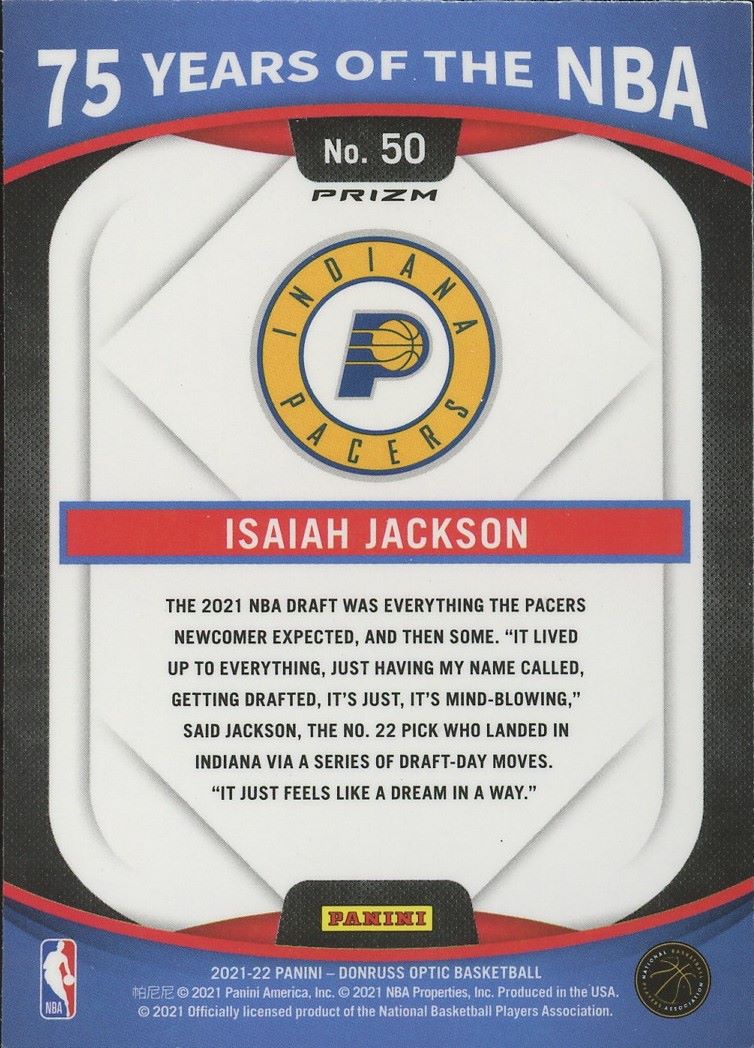 2021 Panini Donruss Optic Isaiah Jackson Silver 75 years of the NBA #50