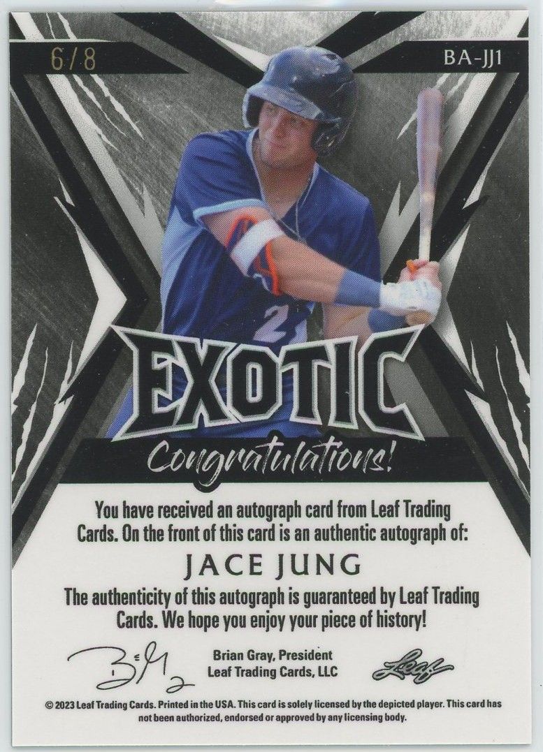 2023 Leaf Exotic Baseball Jace Jung Zebra Mojo Auto #6/8 #BA-JJ1