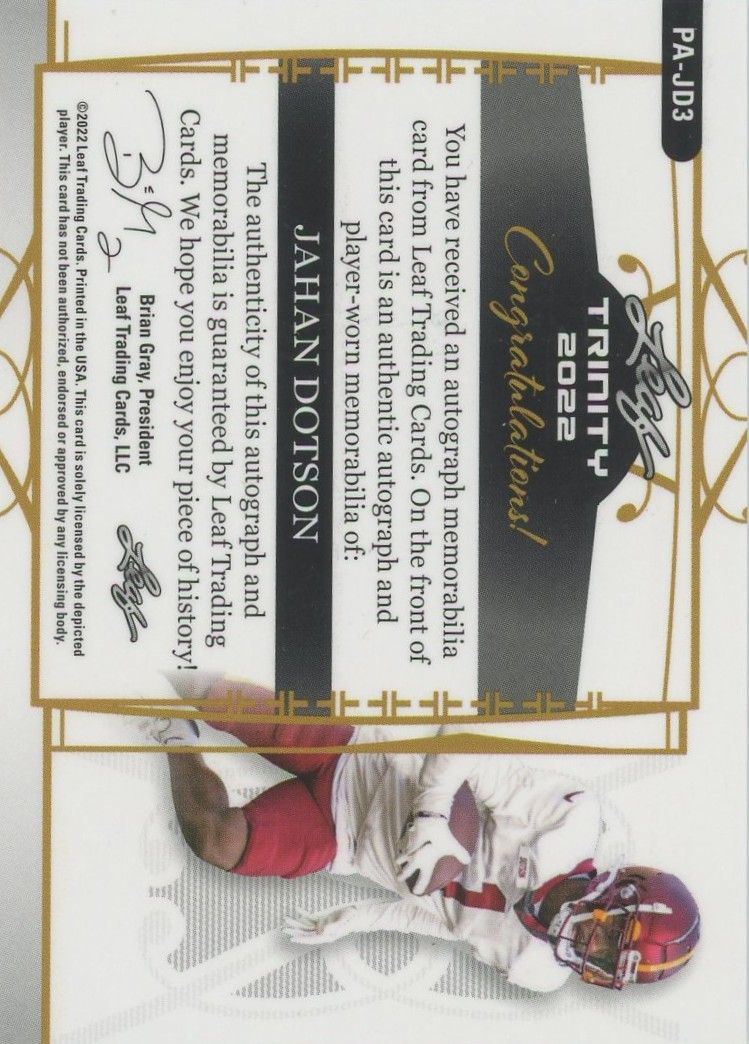 Jahan Dotson 2022 Leaf Trinity RPA Rookie RC #34/75 Commanders #PA-JD3