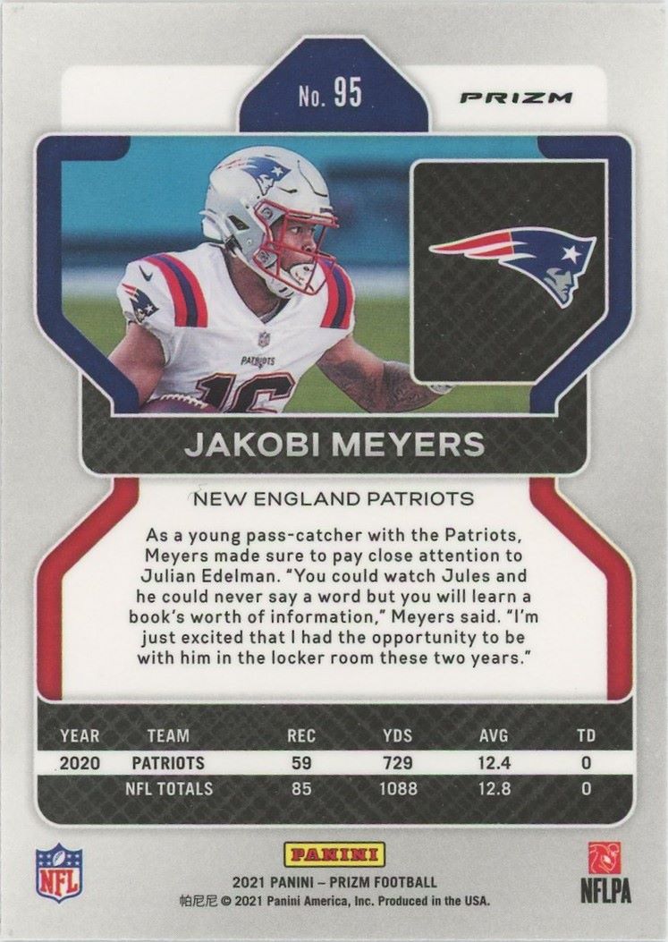 Jakobi Meyers 2021 Panini Prizm Orange Disco #95 Patriots