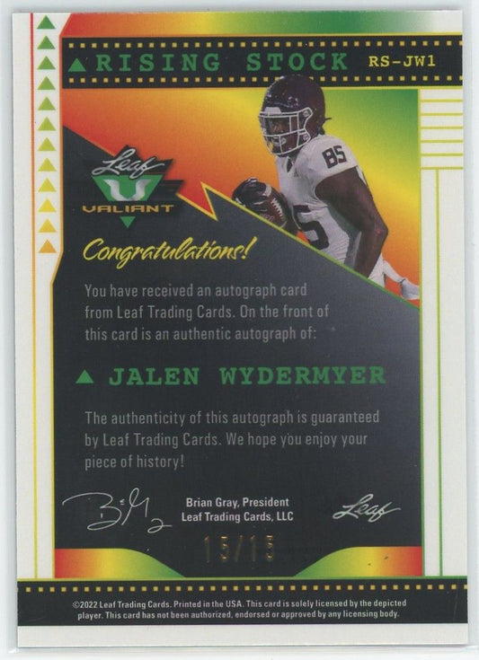 2022 Leaf Valiant Jalen Wydermyer Rising Stock Black Cracked Ice Auto #15/15 #RS-JW1