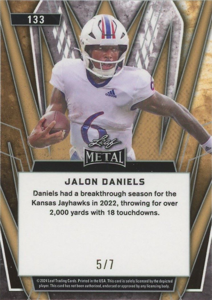 Jalon Daniels 2024 Leaf Metal Blue #5/7 #133 Kansas Jayhawks