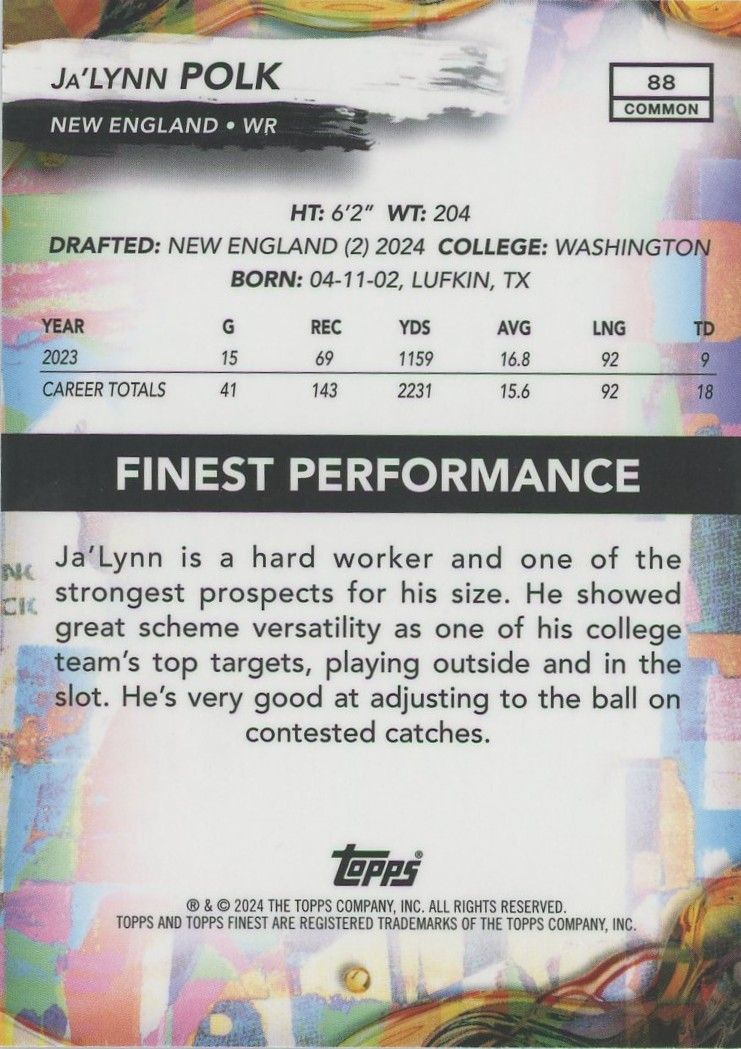 Ja’Lynn Polk 2024 Topps Finest Sky Blue Rookie RC #60/325 #88