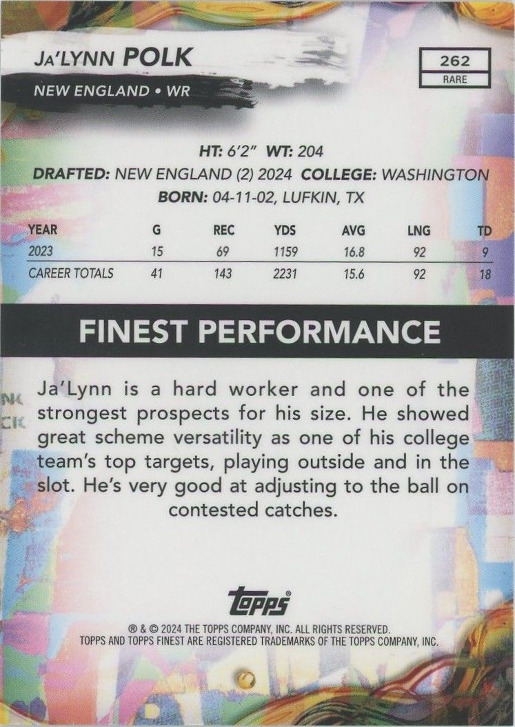 Ja'Lynn Polk 2024 Topps Finest Blue Checkerboard Rookie RC #36/49 #262