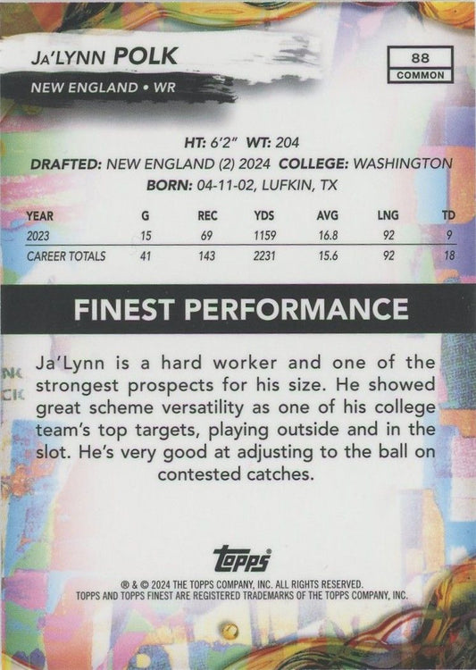 Ja'Lynn Polk 2024 Topps Finest Blue Checkerboard Rookie RC #98/99 #88 Pats
