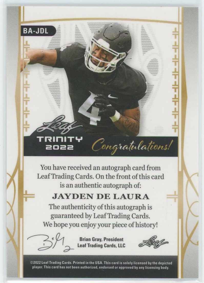 2022 Leaf Trinity Football Jayden De Laura Auto #69/75 #BA-JDL
