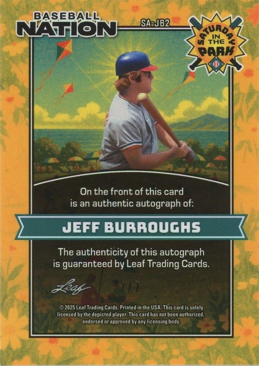 Jeff Burroughs 2025 Leaf Baseball Nation Blue Cracked Ice Auto #7/7 #SA-JB2