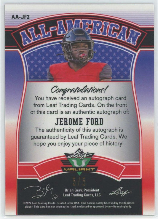 2022 Leaf Valiant Football Jerome Ford Pink Cracked Ice Auto #5/5 #AA-JF2