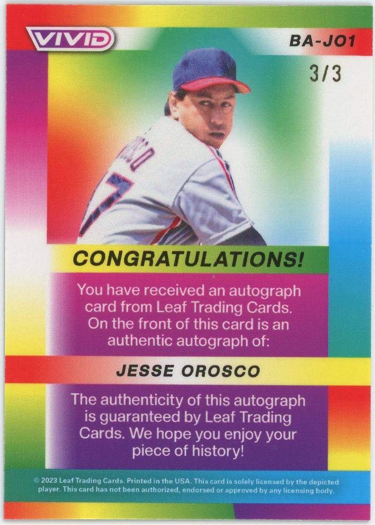 2023 Leaf Vivid Jesse Orosco Technicolor Orange Mojo Auto #3/3 #BA-JO1