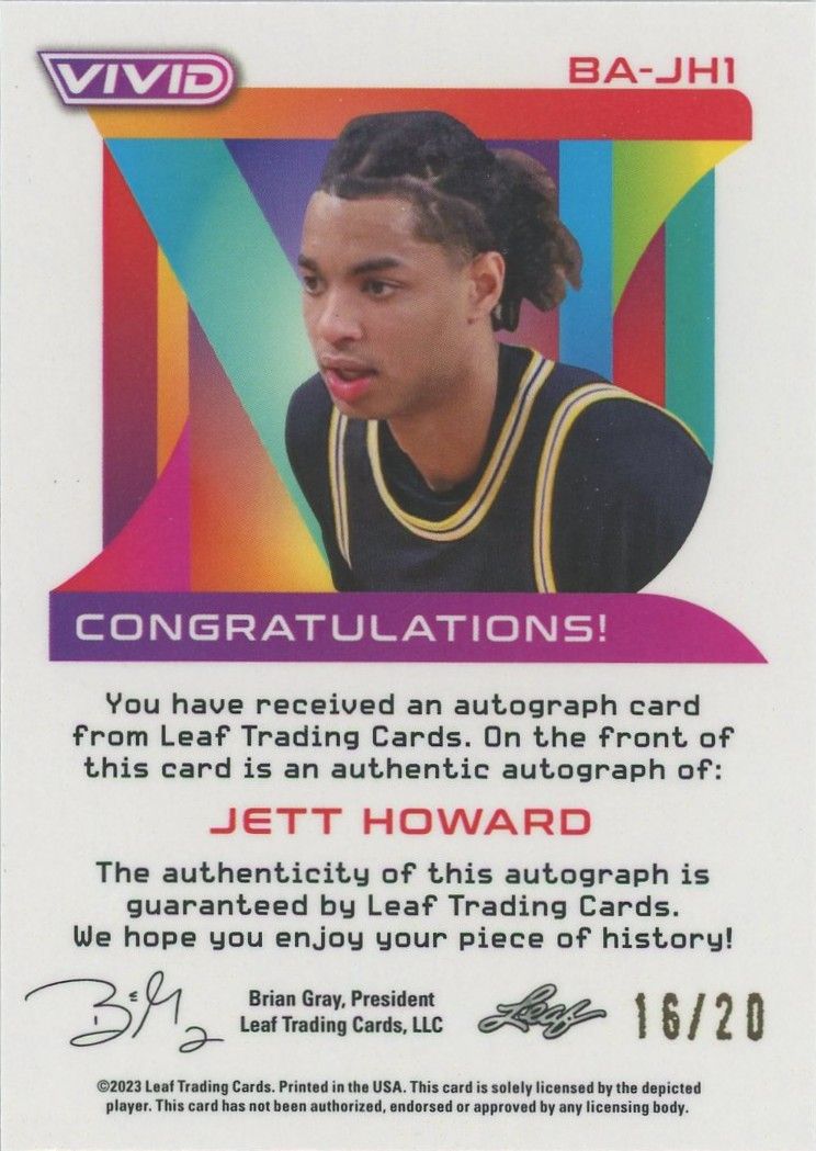 Jett Howard 2022-23 Leaf Vivid Auto Rookie RC #16/20 #BA-JH1