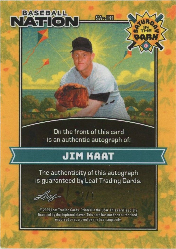 Jim Kaat 2025 Leaf Baseball Nation Gold Vinyl Auto #1/1 #SA-JK1