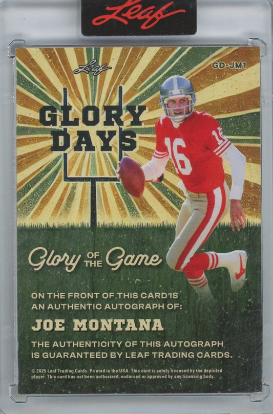 Joe Montana 2025 Leaf Glory Days Glory Of The Game Auto #1/12 #GD-JM1