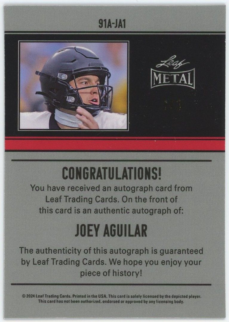 2024 Leaf Metal Joey Aguilar Pink Laser Auto #1/3 #91A-JA1