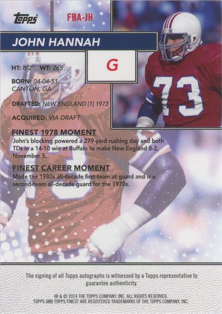 John Hannah 2024 Topps Finest Flashback Autos Blue Checkerboard #49/99 # FBA-JH