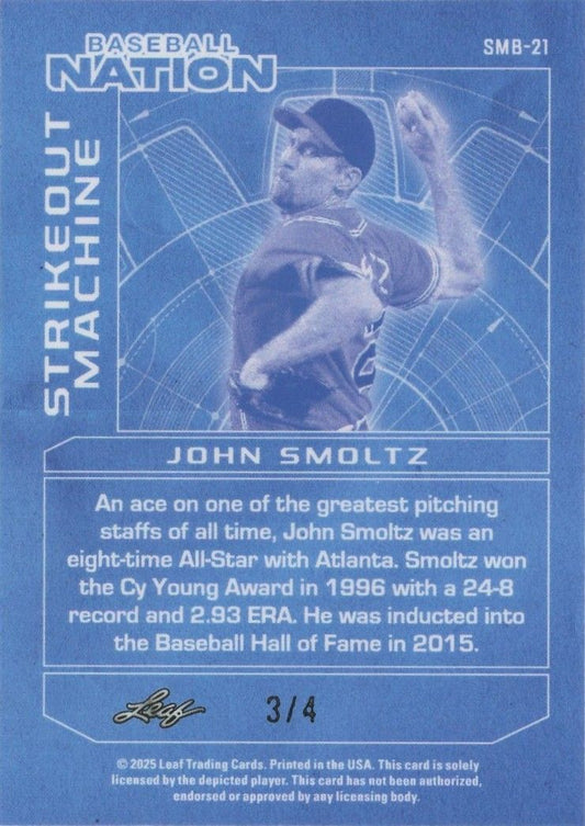 John Smoltz 2025 Baseball Nation Strikeout Machine Green Shimmer #3/4 #SMB-21