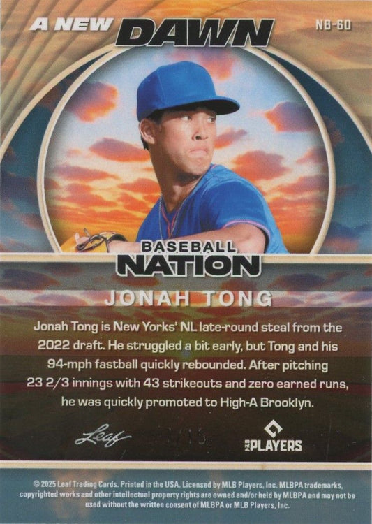 Jonah Tong 2025 Leaf Baseball Nation A New Dawn Silver Wave #7/15 #NB-60
