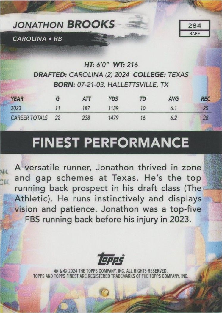 Jonathon Brooks 2024 Topps Finest Blue Checkerboard Rookie RC #27/49 #284