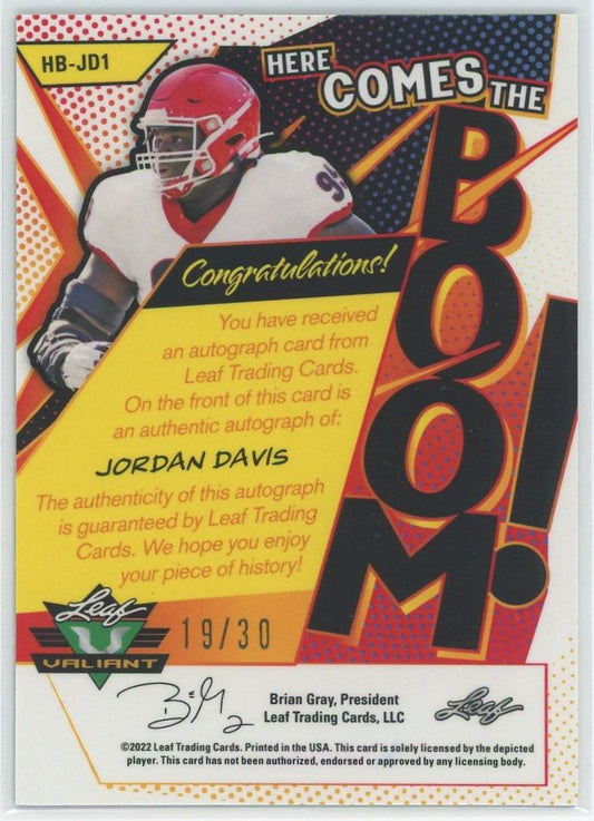 2022 Leaf Valiant Football Jordan Davis Here Comes the Boom Green Cracked Ice #19/30