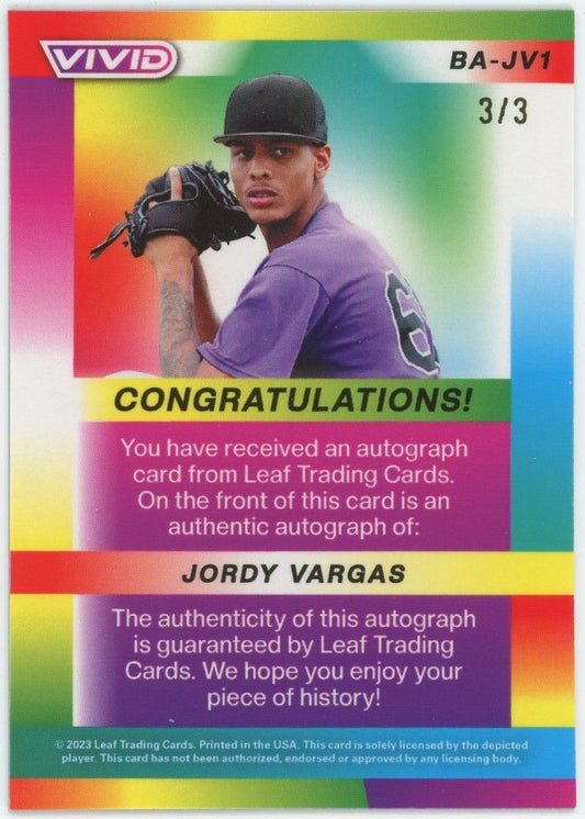2023 Leaf Vivid Jordy Vargas Orange XRC Auto #3/3 #BA-JV1