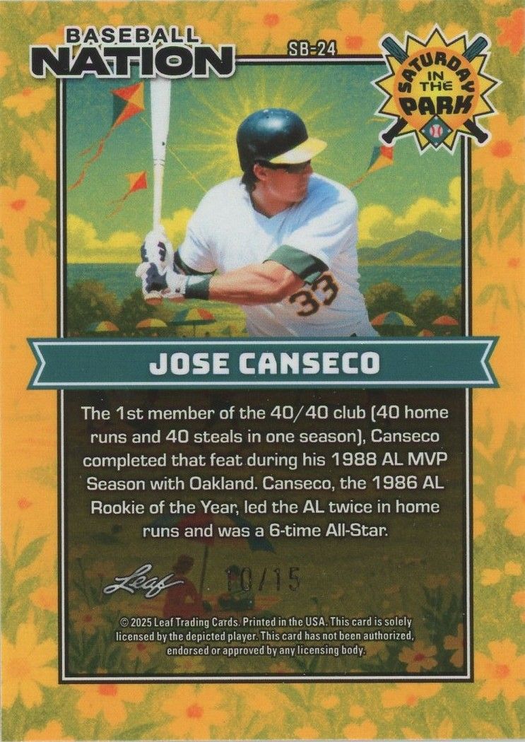 Jose Canseco 2025 Baseball Nation Saturday In The Park Cracked Ice #10/15 #SB-24