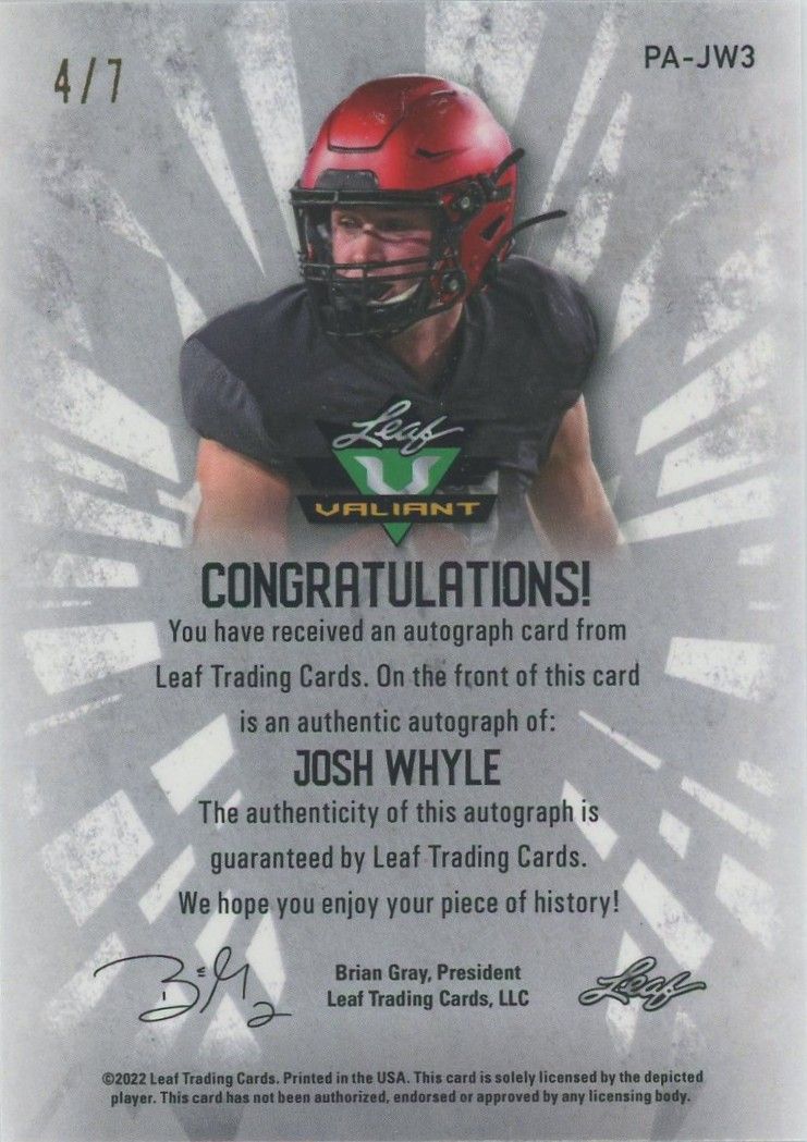 Josh Whyle 2022 Leaf Valiant Crystal Autograph Auto #4/7 #PA-JW3
