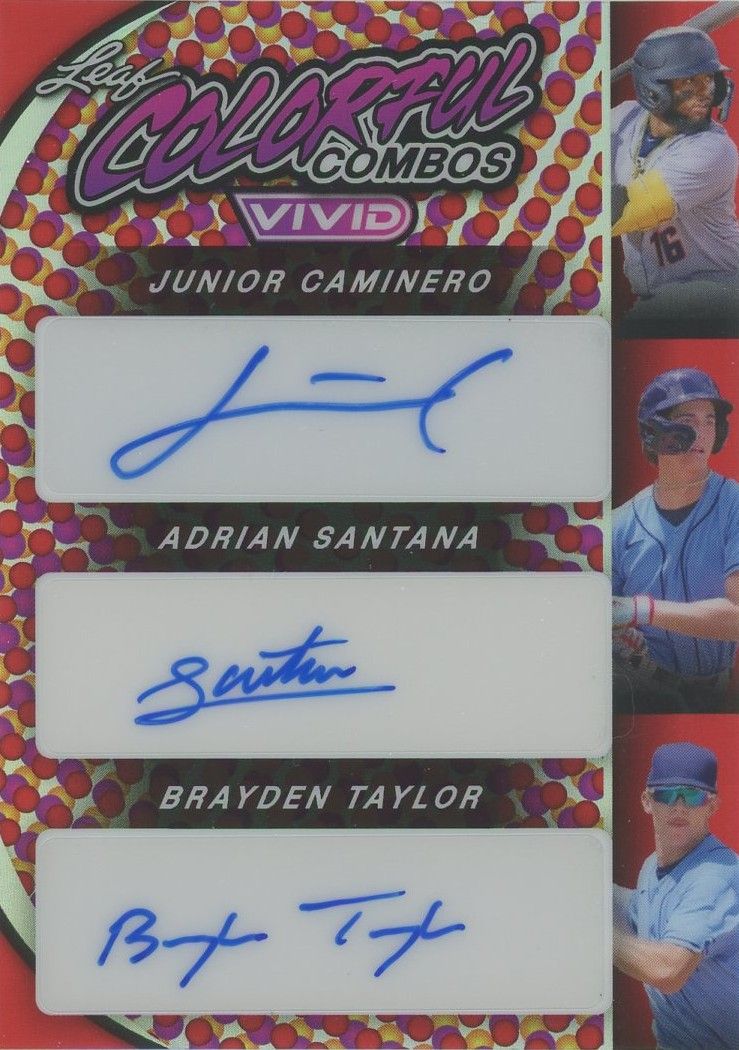 Junior Caminero Adrian Santana Brayden Taylor 2023 Leaf Vivid Triple Auto #6/8 #CCT-3