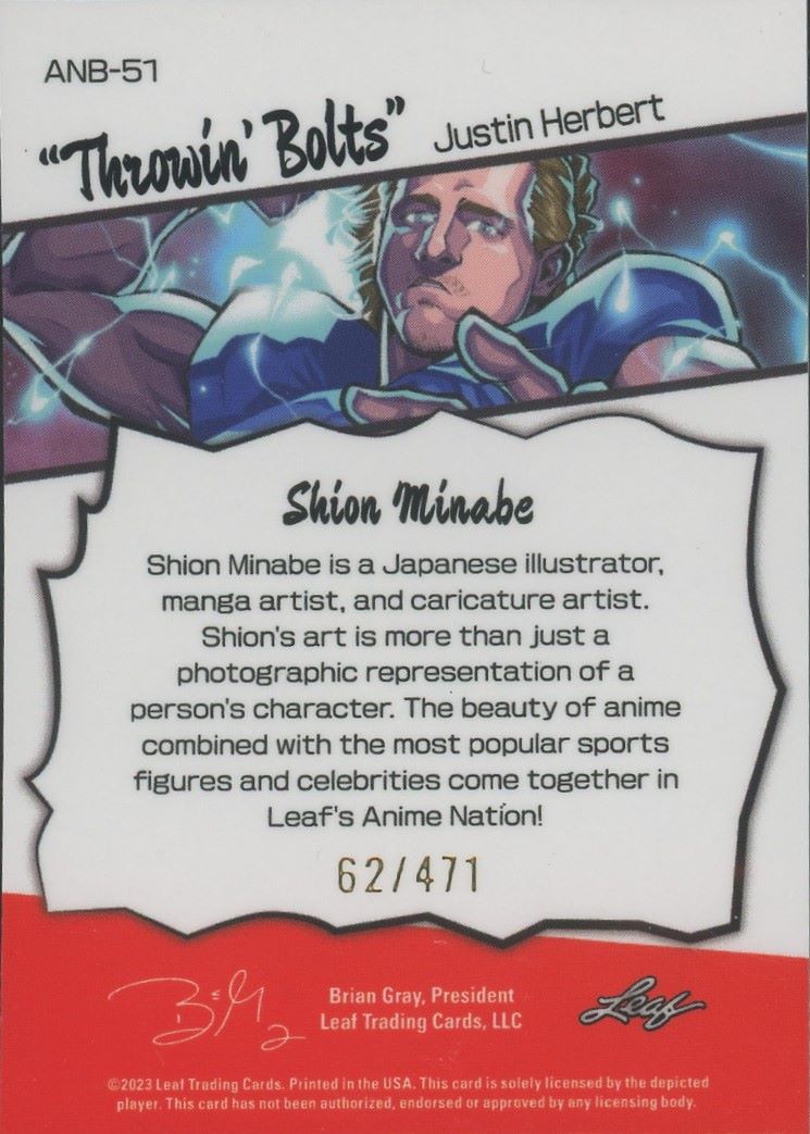 Justin Herbert 2023 Leaf Metal Anime Nation #/471 #ANB-51