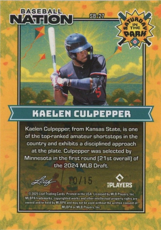 Kaelen Culpepper 2025 Baseball Nation Saturday in Park Silver Shimmer #10/15 #SB-27