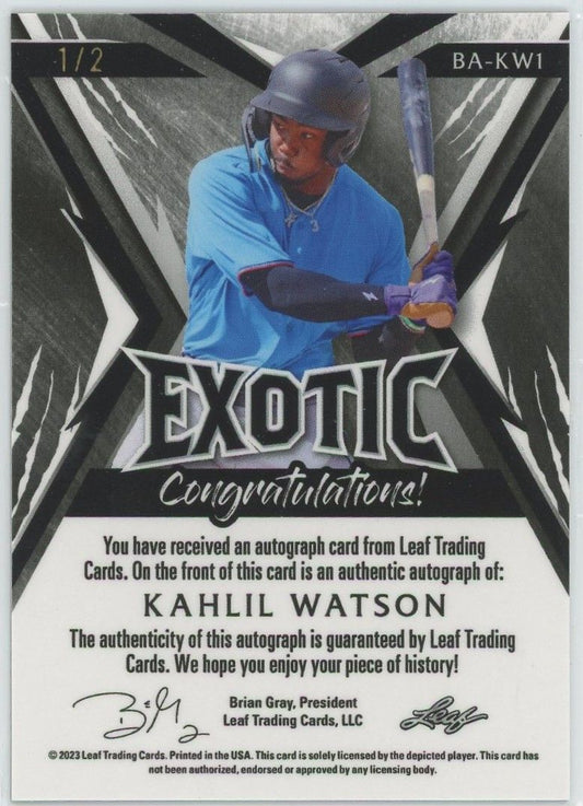 2023 Leaf Exotic Baseball Kahlil Watson Butterfly Mojo Auto #1/2 #BA-KW1