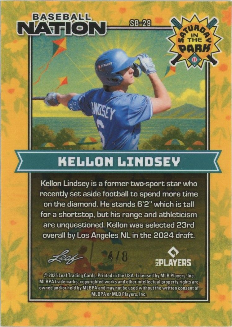 Kellon Lindsey 2025 Leaf Baseball Nation Sat in the Park Purple Wave #4/8 #SB-29
