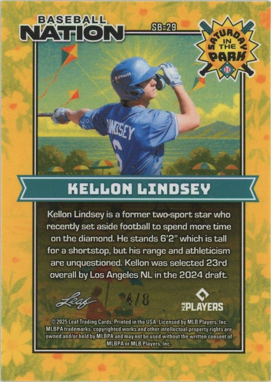 Kellon Lindsey 2025 Leaf Baseball Nation Sat in the Park Purple Wave #4/8 #SB-29