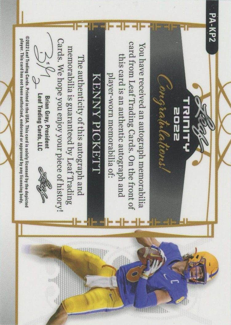 Kenny Pickett 2022 Leaf Trinity Gold Patch Rookie RC Auto #64/75 #PA-KP2