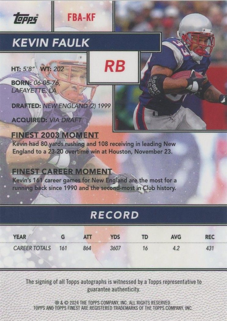 Kevin Faulk 2024 Topps Finest Flashback Autograph #FBA-KF