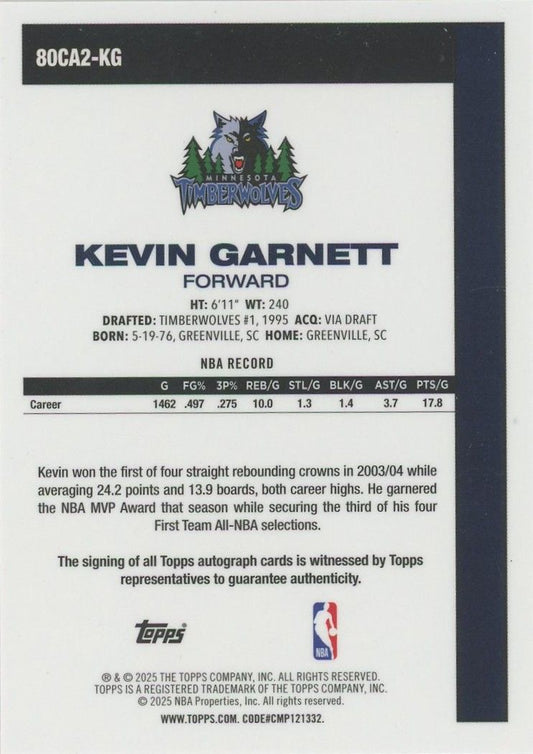 Kevin Garnett 2025 Topps Orange Mojo Auto #6/25 #80CA2-KG