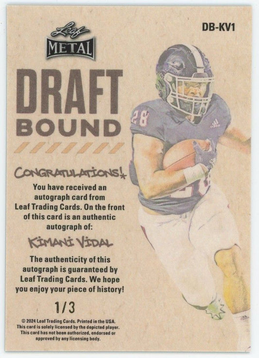 2024 Leaf Metal Football Kimani Vidal Draft Bound Black Shimmer Auto #1/3 #DB-KV1