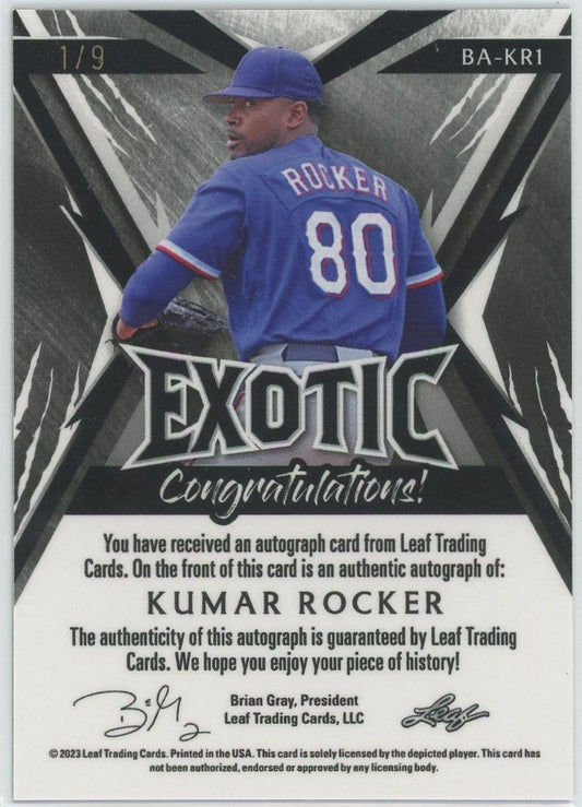 2023 Leaf Exotic Baseball Kumar Rocker Zebra Auto #1/9 #BA-KR1