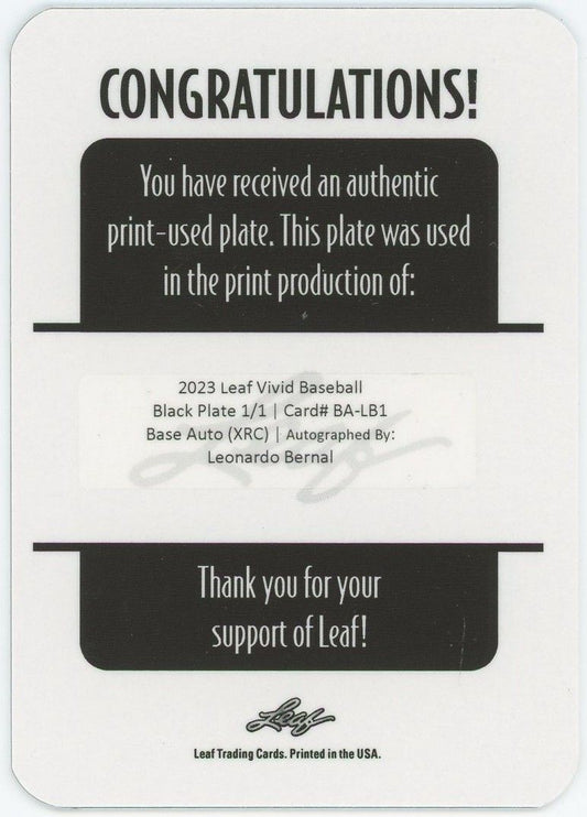 2023 Leaf Vivid Leonardo Bernal Black Plate Auto #1/1 #BA-LB1