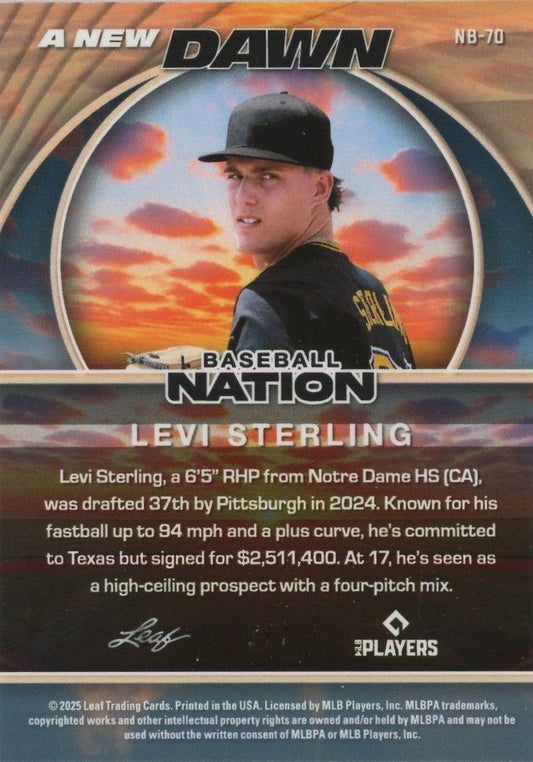 Levi Sterling 2025 Leaf Baseball Nation A New Dawn Blue Shimmer #2/7 #NB-70