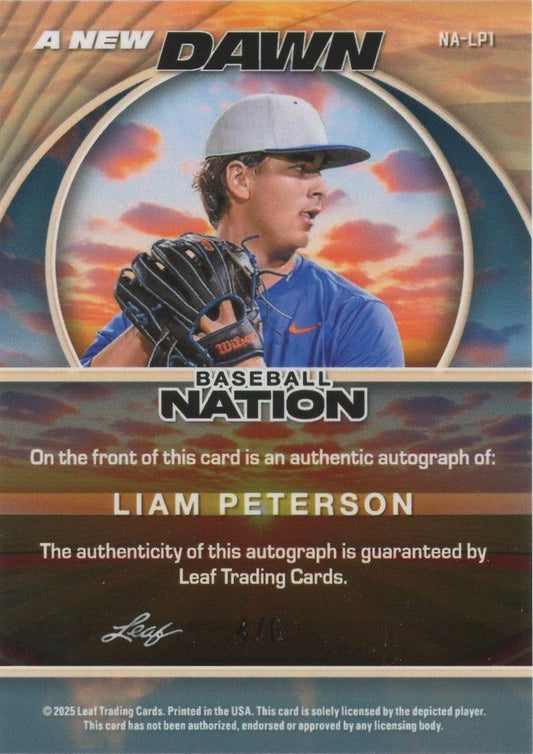 Liam Peterson 2025 Leaf Baseball Nation PInk Auto #4/6 #NA-LP1