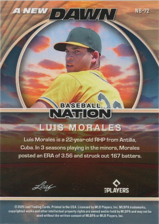 Luis Morales 2025 Leaf Baseball Nation A New Dawn Purple Shimmer #3/8 #NB-72