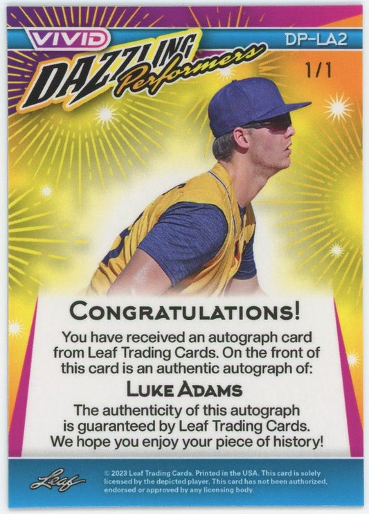 2023 Leaf Vivid Luke Adams Green Dazzling Performances Laser Auto #1/1 #DP-LA2