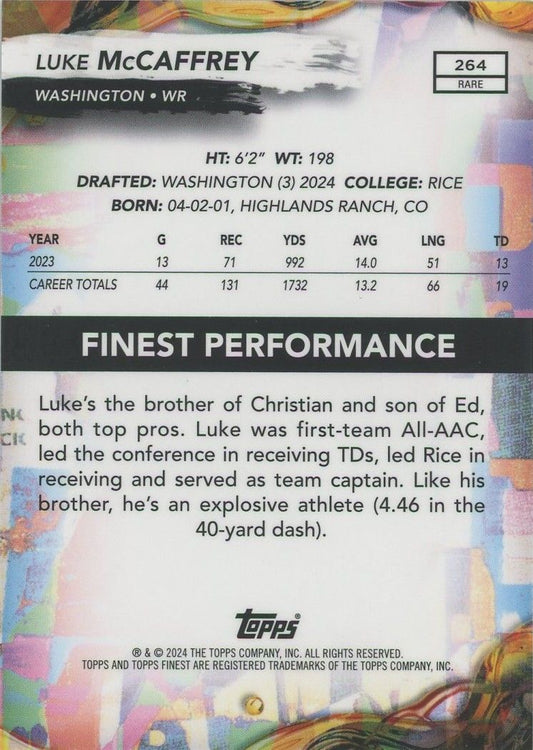 Luke McCaffrey 2024 Topps Finest Rookie RC Green #17/25 #264