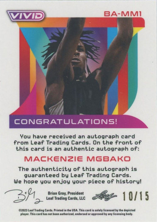 Mackenzie Mgbako 2022-23 Leaf Vivid Green Auto #10/15 #BA-MM1