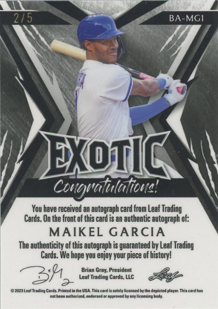 Maikel Garcia 2023 Leaf Exotic Tiger Auto #2/5 #BA-MG1