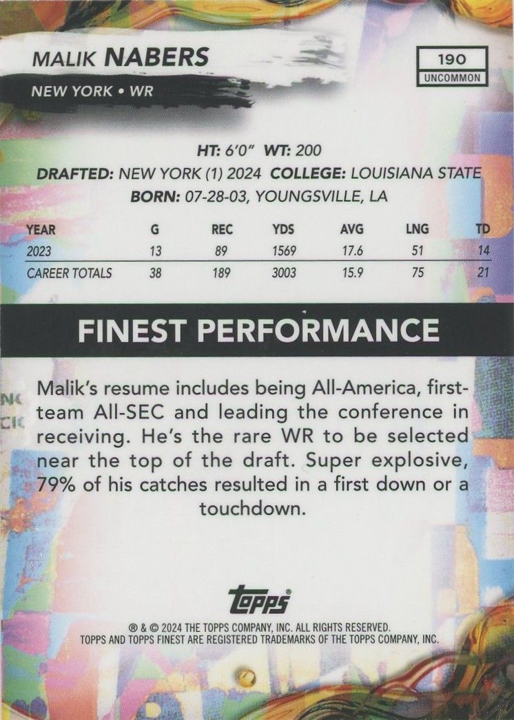 Malik Nabers 2024 Topps Finest Purple Rookie RC #88/200 #190