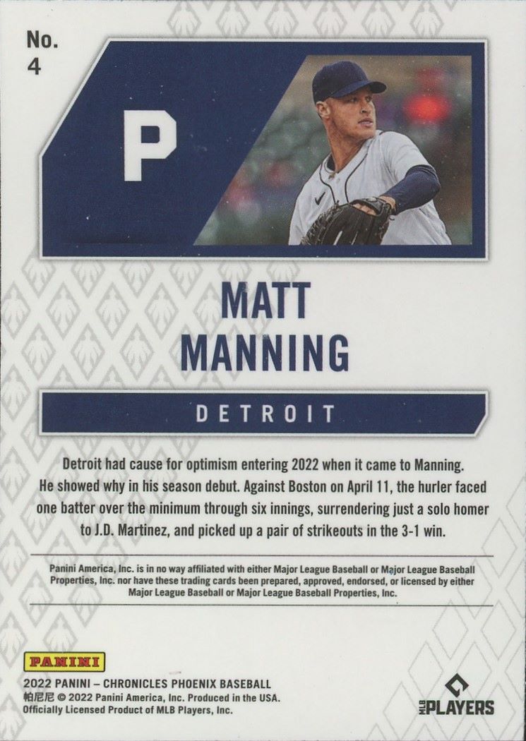 2022 Panini Chronicles Matt Manning Phoenix #4