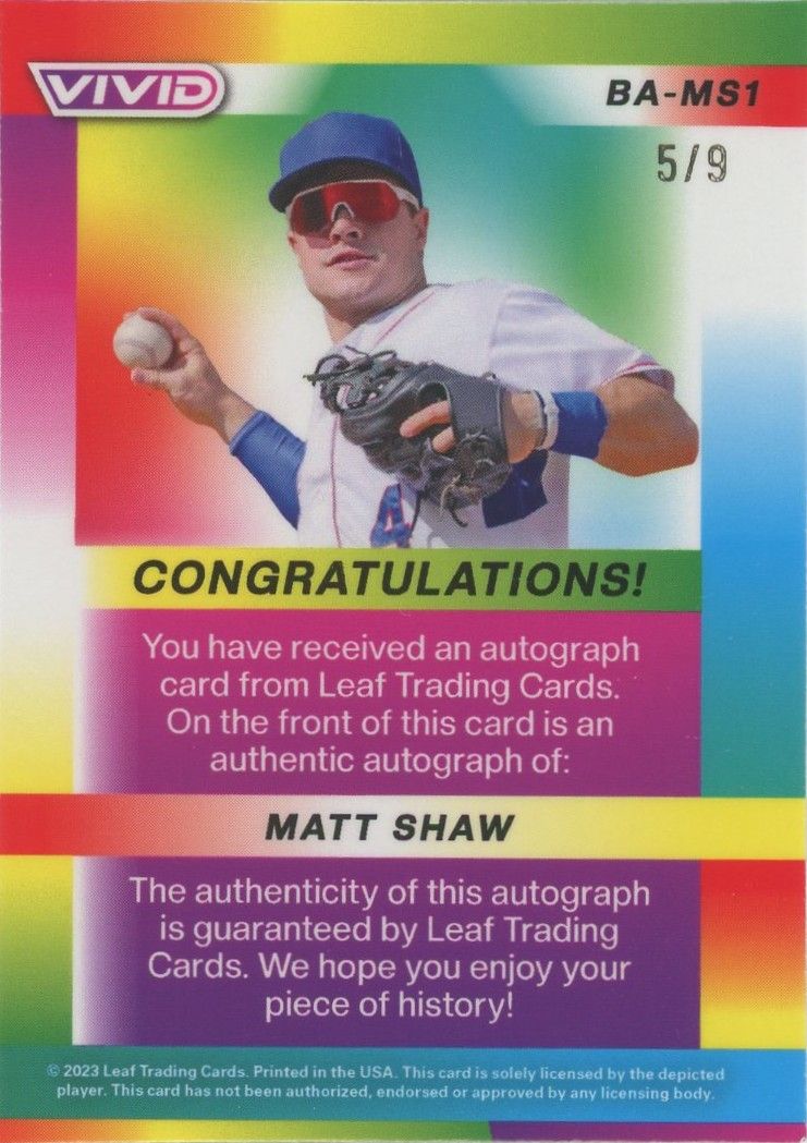 Matt Shaw 2023 Leaf Vivid Crystal Autograph XRC #5/9 #BA-MS1