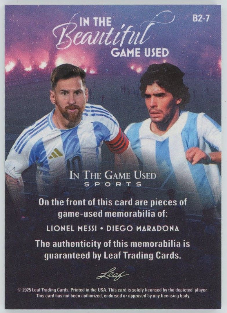 2025 Leaf In The Game Used Lionel Messi/Maradona Blue Patch #2/45 #B2-7