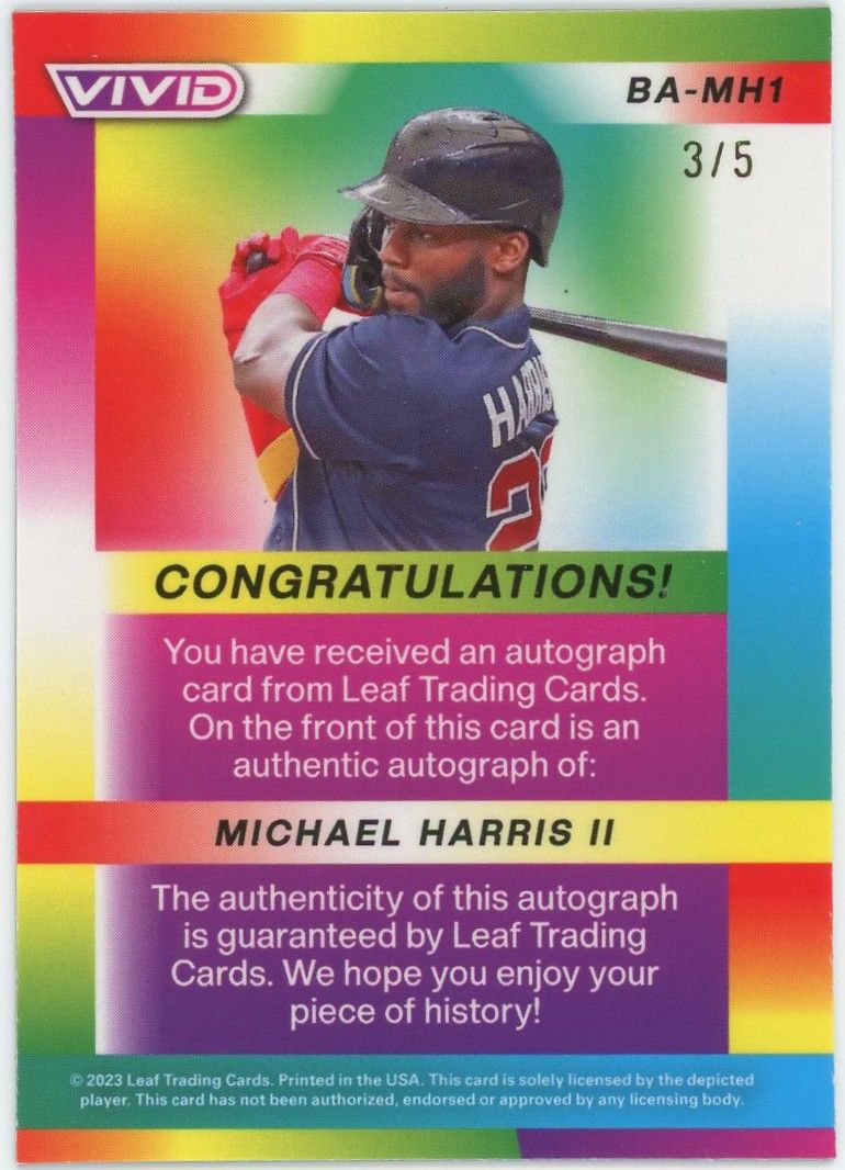 2023 Leaf Vivid Michael Harris II Black Auto #3/5 #BA-MH1